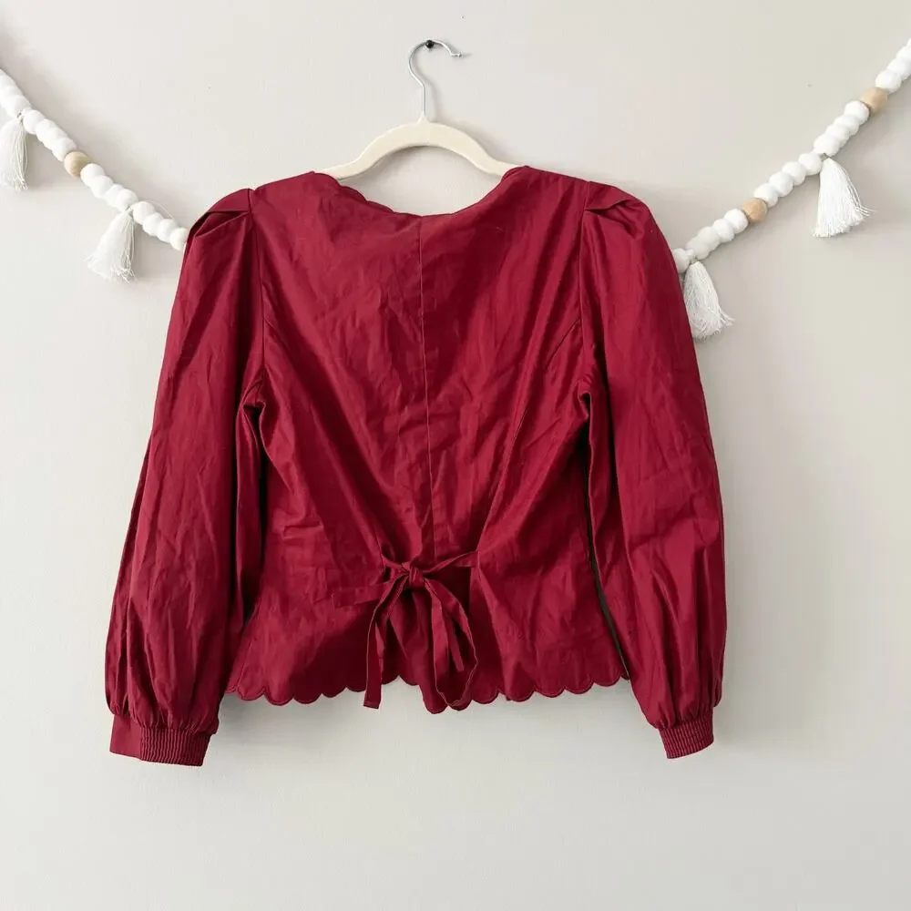 NEW Reformation Elianna Button-Up Blouse Top Cotton Burgundy Red Size 10